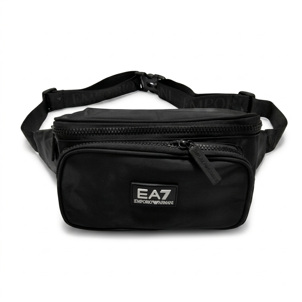 EA7 Emporio Armani Men's Black Triple Zipper Waist Bag #0007
