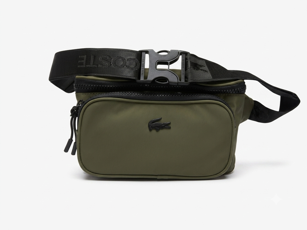 Lacoste Men's Olive-green Nylon Triple Zipper Waist Bag #0020