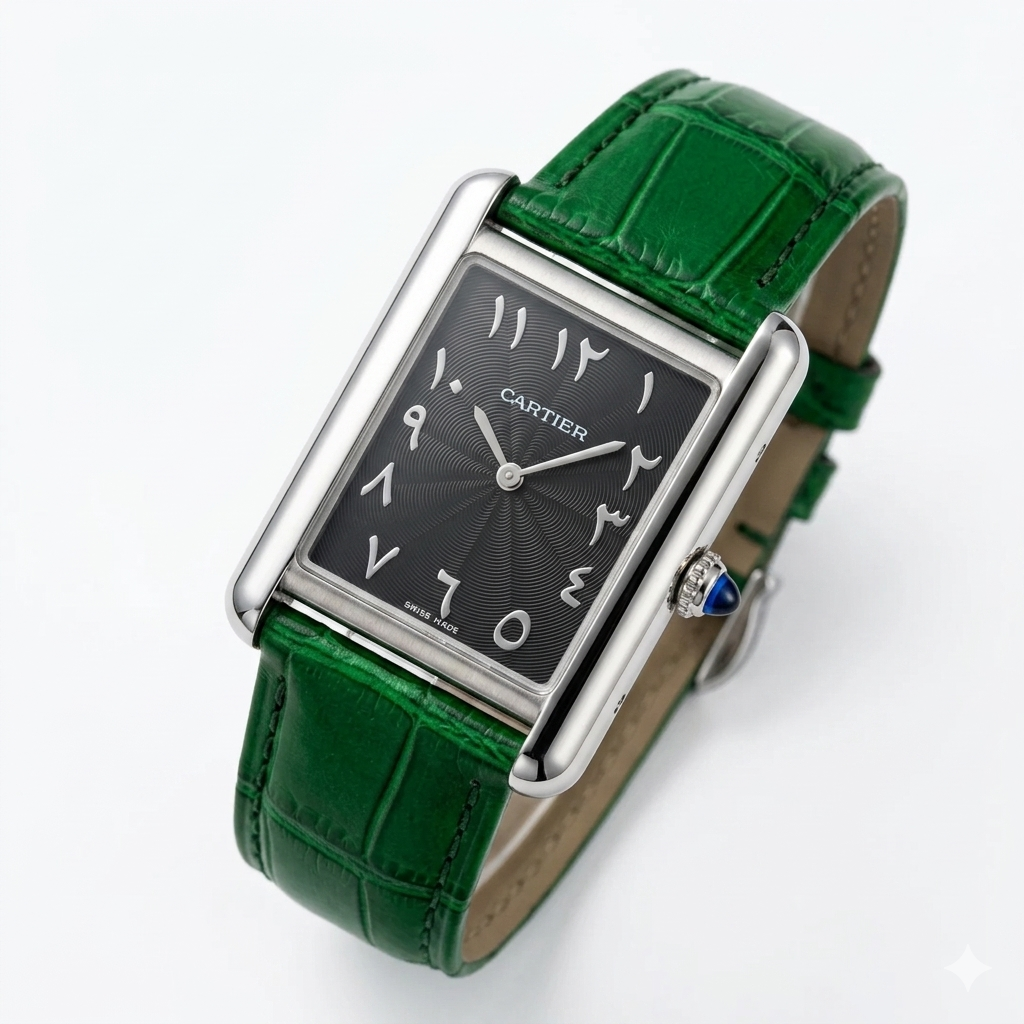 Tank Louis Cartier watch Green Strap Black Dial