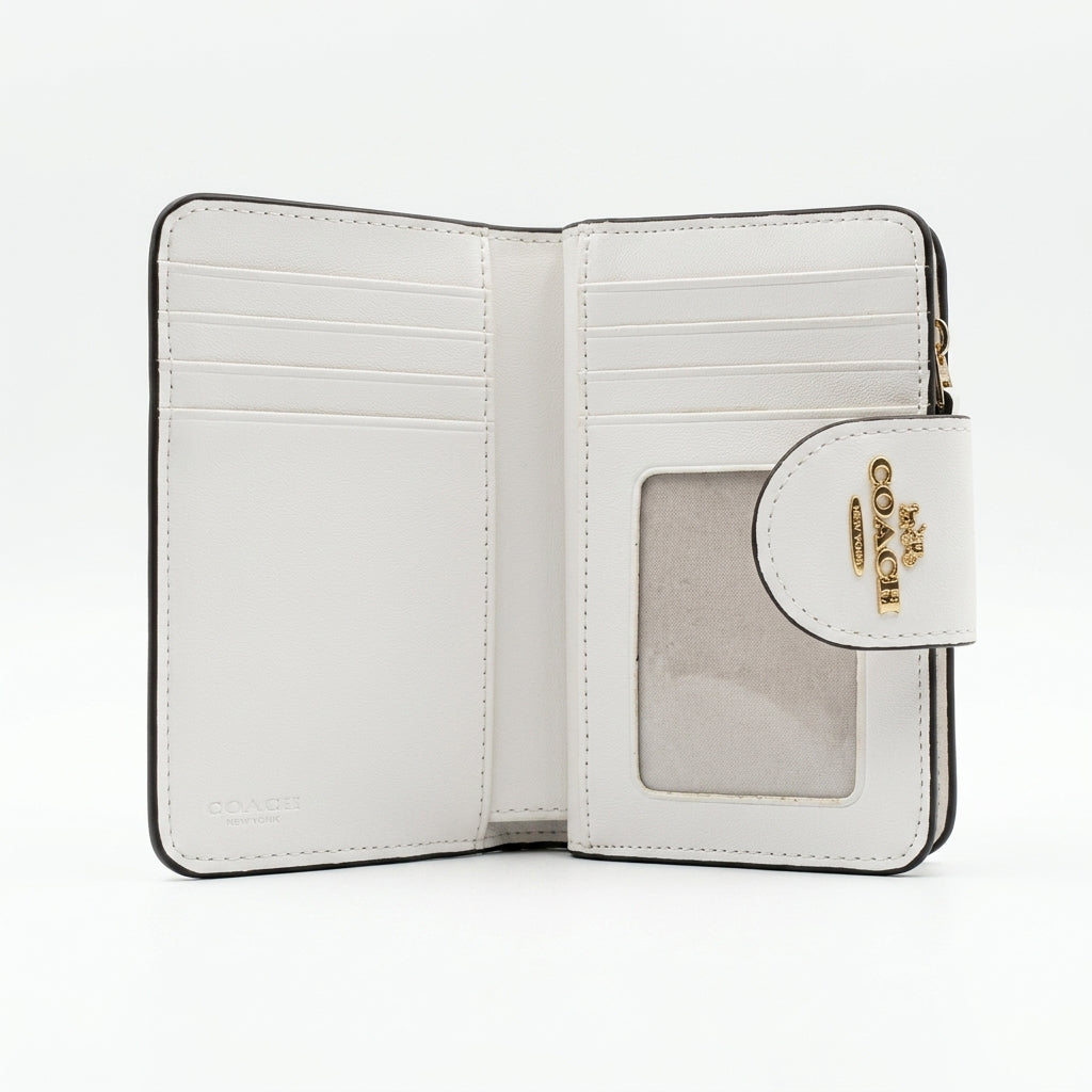 COACH Medium Floral Signature Canvas Wallet in White & Tan #0014