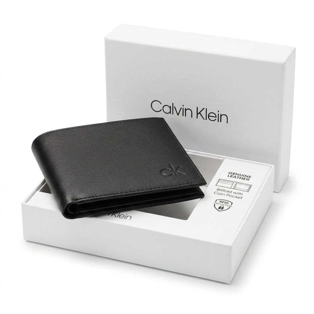 Calvin Klein Men's Genuine Leather Bifold Wallet - Black #0004