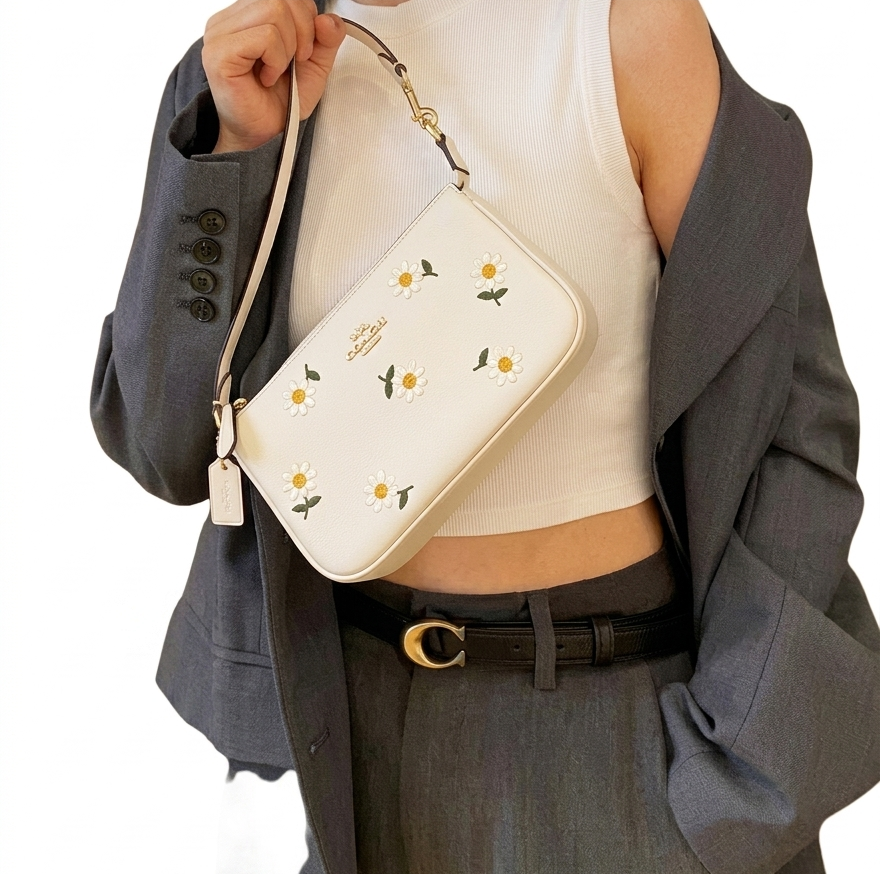 Coach Nolita 19 Leather Wristlet Handbag with Daisy Embroidery – White #27