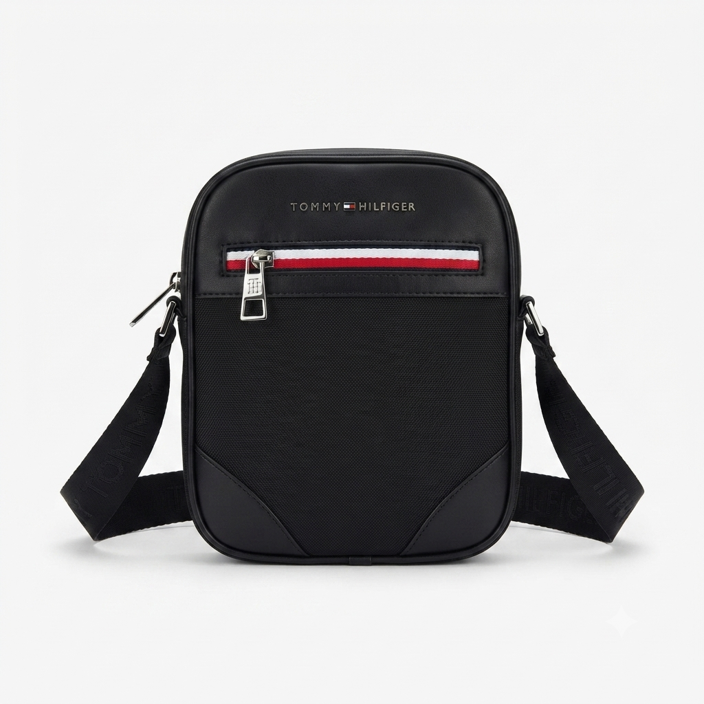 Tommy Hilfiger Men's Black Crossbody Bag with Adjustable Shoulder Strap #0064