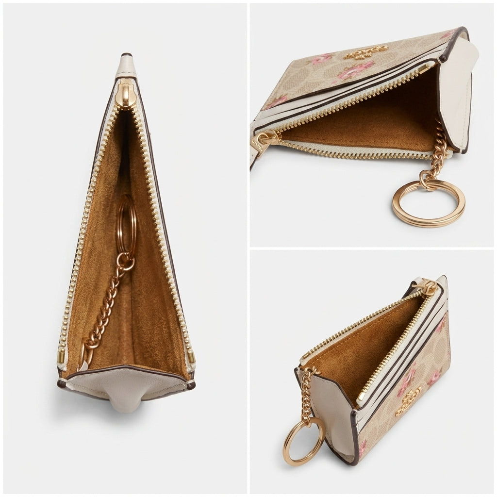 Coach Women's Signature Card Case and Coin Pouch Practical Key Ring Wallet #0008