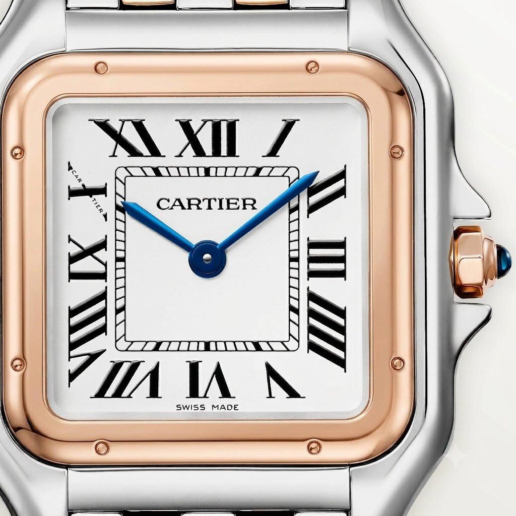 Panthère de Cartier watch White Dial Rose Gold / Silver Strap medium model