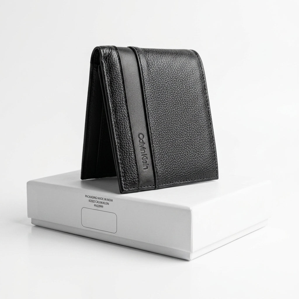 Calvin Klein Men’s Genuine Leather Bifold Wallet – Classic Black #0005
