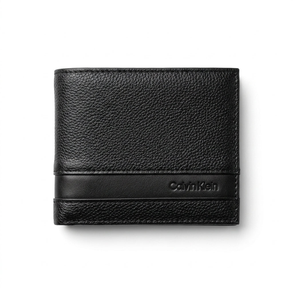 Calvin Klein Men’s Genuine Leather Bifold Wallet – Classic Black #0005