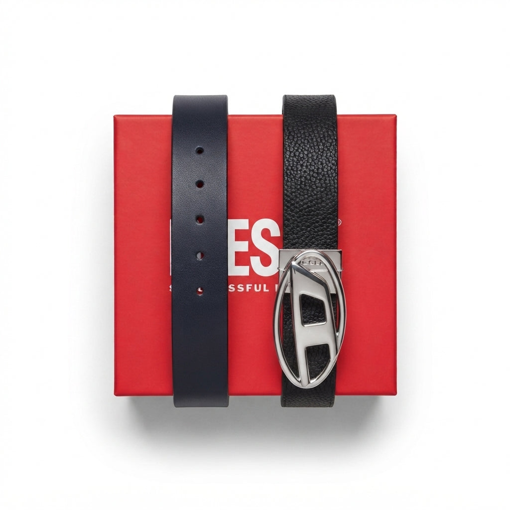 Diesel Reversible Leather Belt with Iconic Oval Buckle – Ultimate #0001
