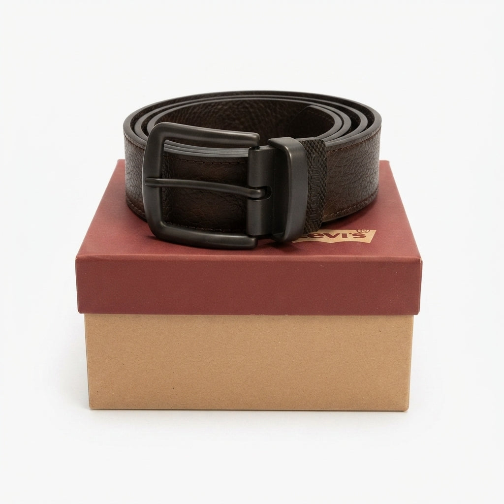 Levi's Men's Brown Genuine Leather Belt with Matte Black Buckle #03