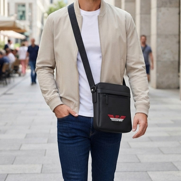 Emporio Armani Men's Tricolor Eagle Crossbody Bag - Black #0004