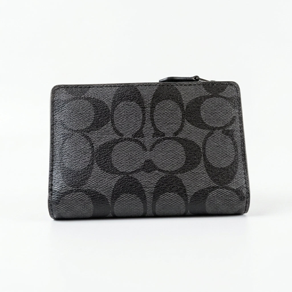 Coach Medium Corner Zip Wallet in Signature Canvas - Charcoal/Black #0025