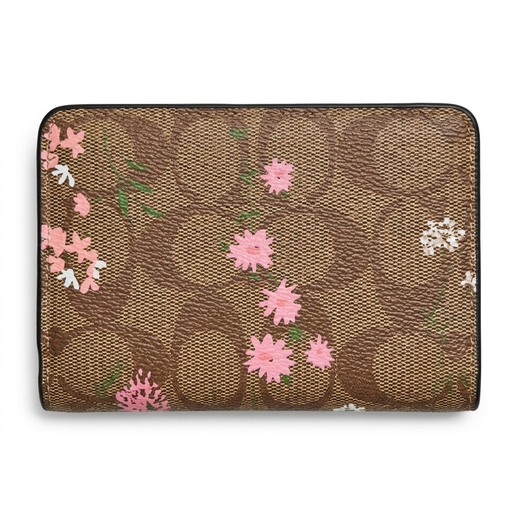 Coach Signature Medium Corner Zip Wallet - Brown/Red #0002