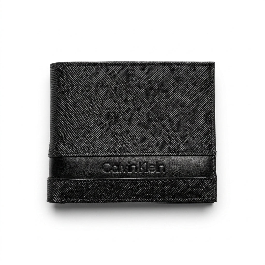 Calvin Klein Men's Genuine Leather Bifold Wallet with Coin Pocket - Black #0006