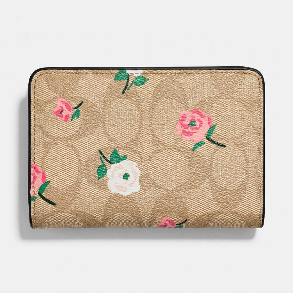 Coach Medium Corner Zip Wallet in Signature Canvas with Floral Print #00