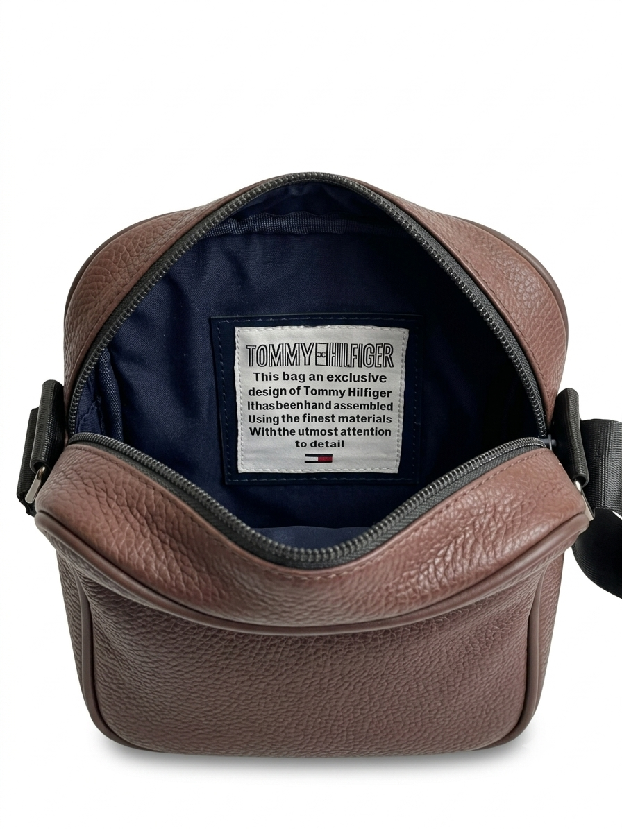 Tommy Hilfiger Men's Grained Leather Crossbody Bag - Brown #0074