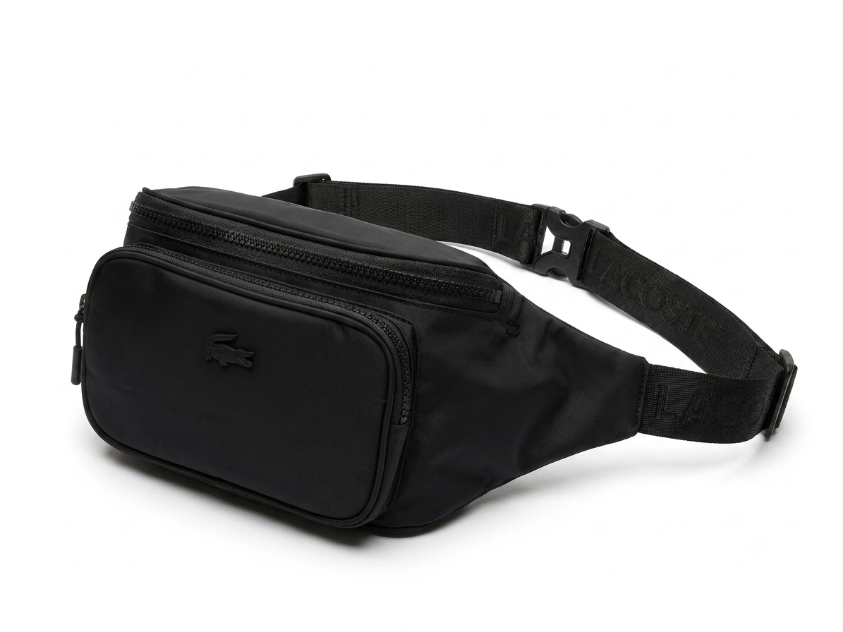 Lacoste Men's Black Nylon Triple Zipper Waist Bag #0021