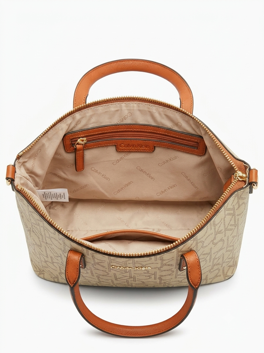 Calvin Klein Women's Monogram Tote & Shoulder Bag with Adjustable Strap - Beige/Brown #0023