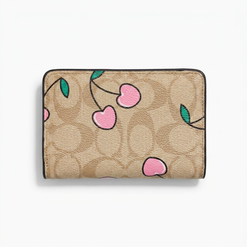 Coach Medium Corner Zip Wallet in Signature Canvas with Cherry Print #0016