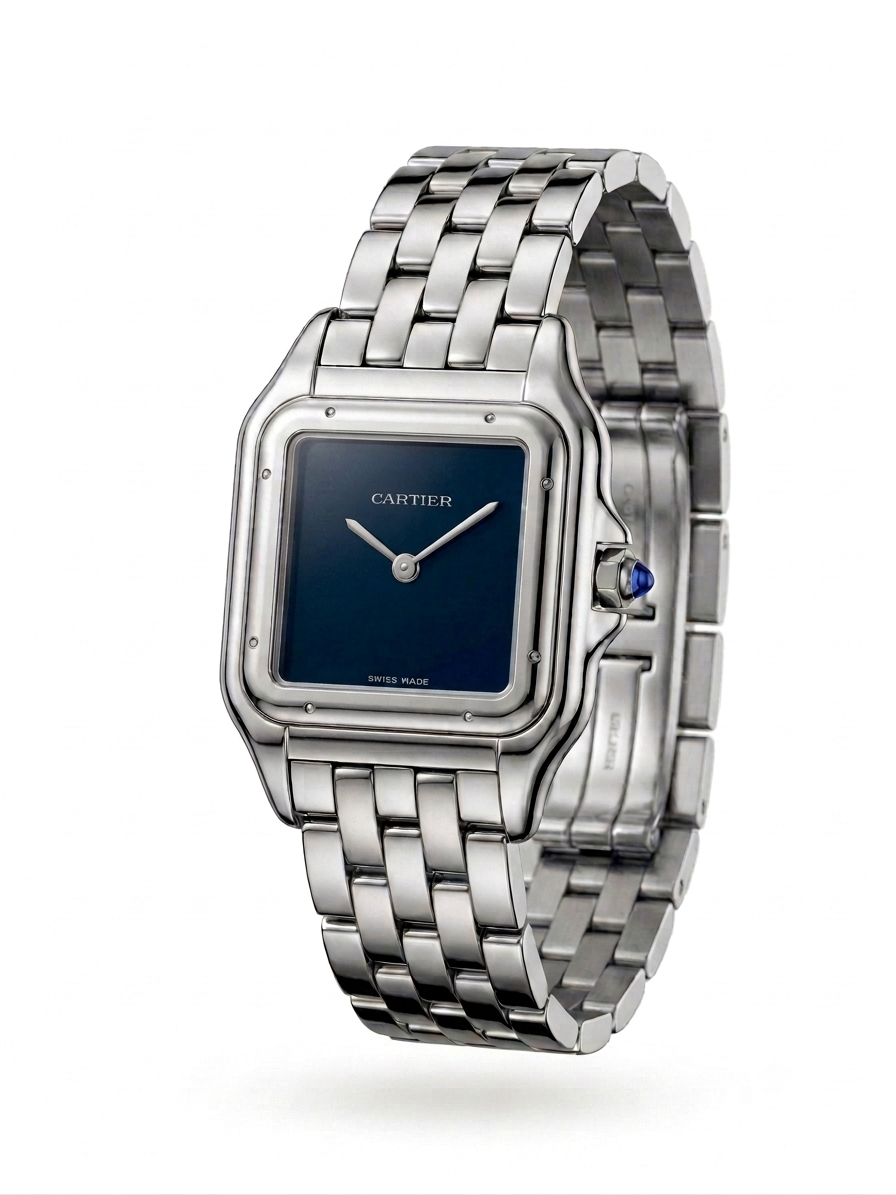 Panthère de Cartier watch Dark blue dial Silver Strap medium model