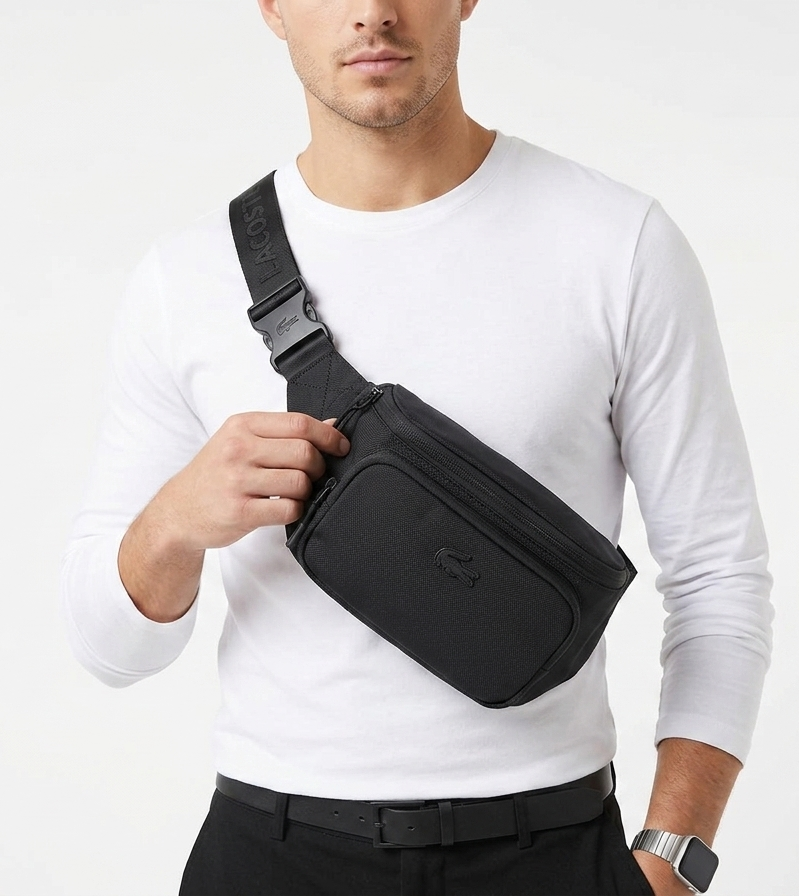 Lacoste Men's Black Nylon Triple Zipper Waist Bag #0021