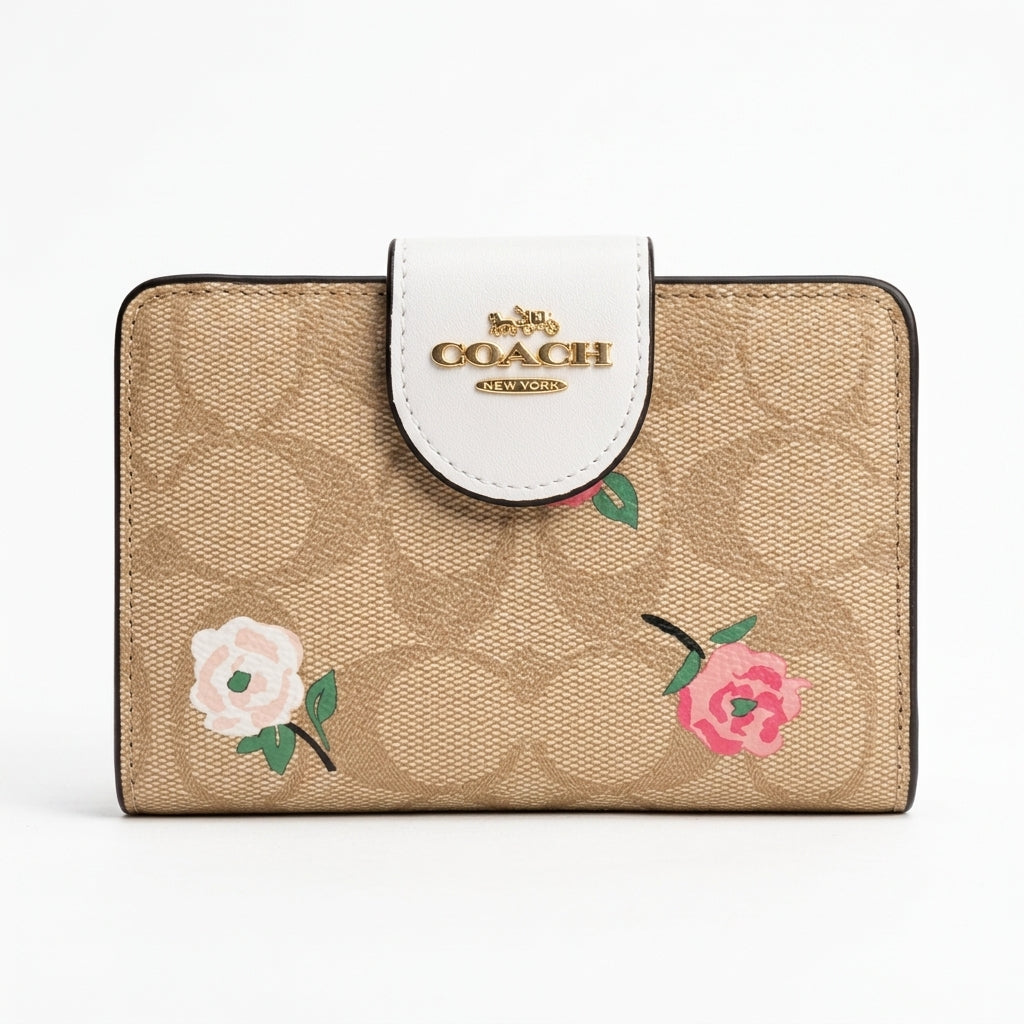 Coach Medium Corner Zip Wallet in Signature Canvas with Floral Print #00