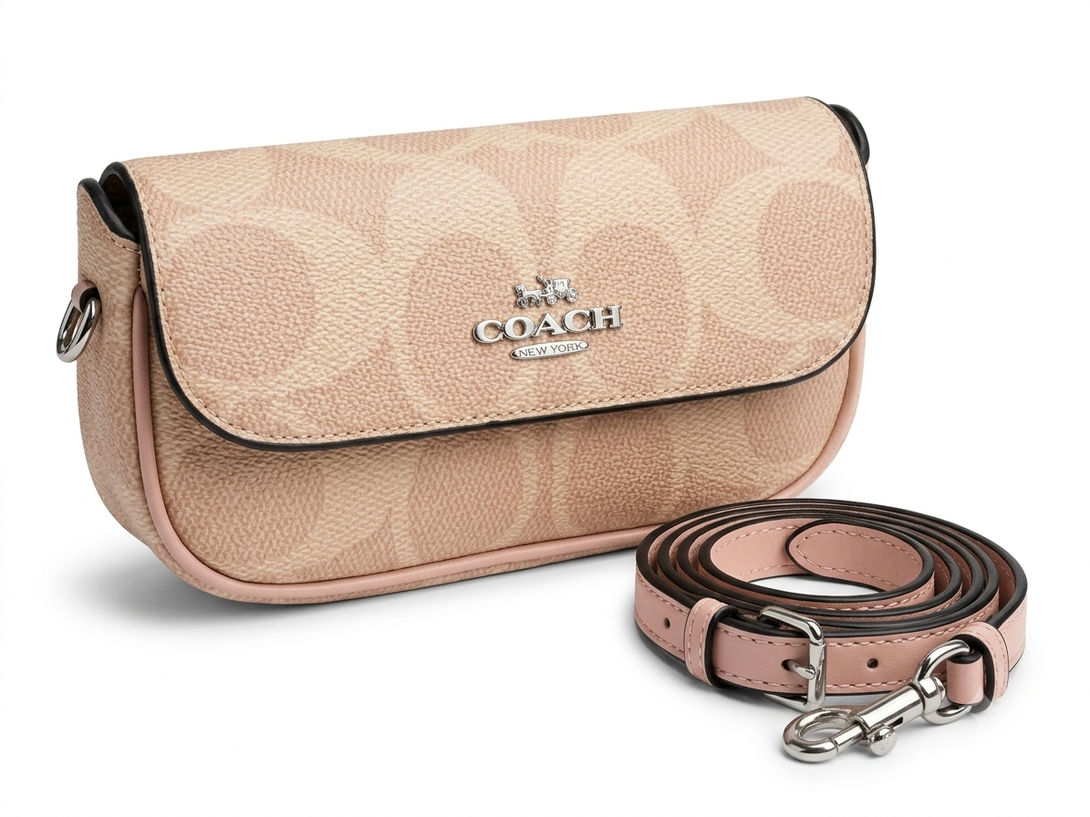 COACH Women's Monogram Pattern Crossbody Bag With Silver Chain Detail #0064