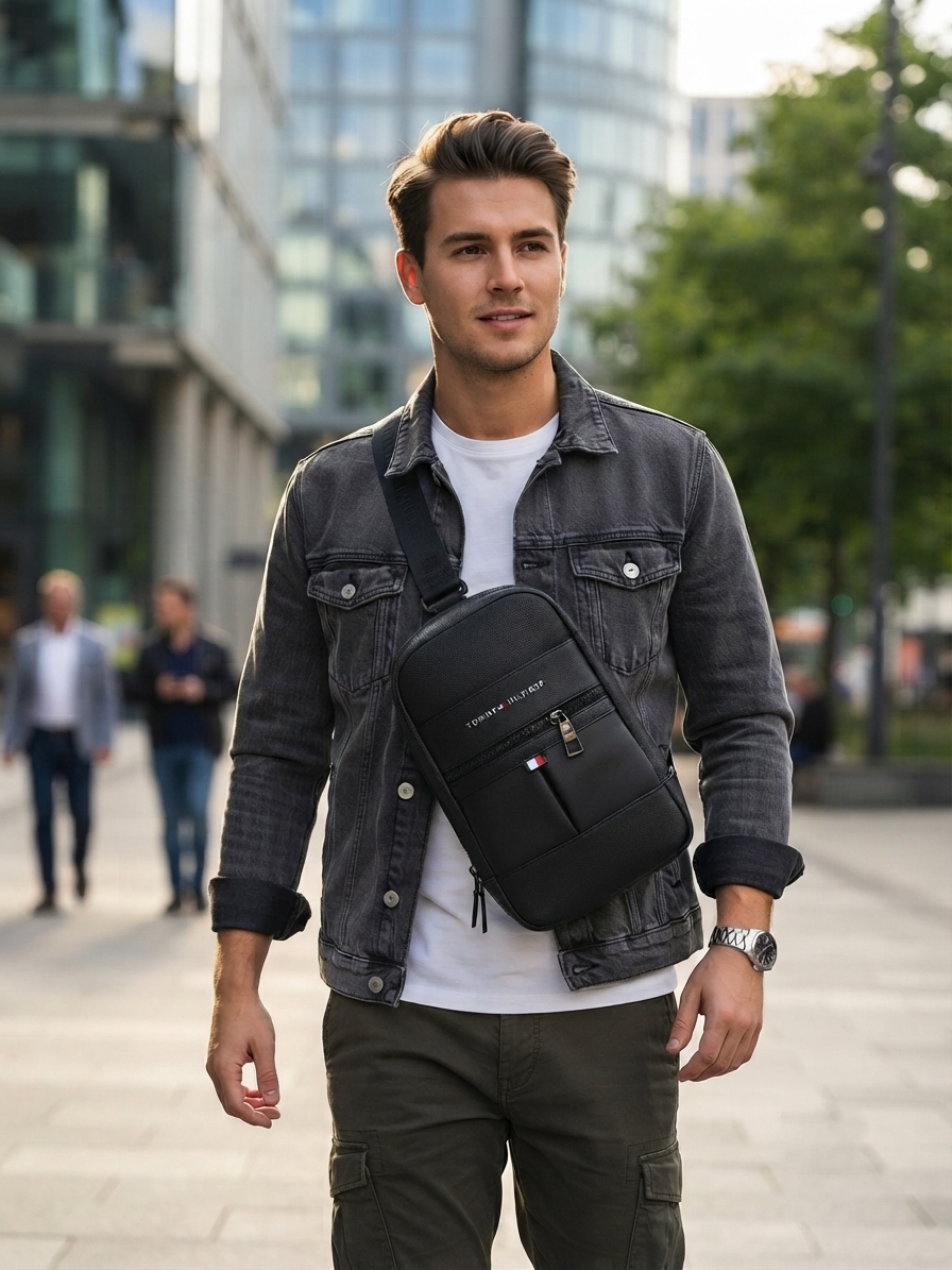 Tommy Hilfiger Men's Chic Crossbody Sling Bag - Black #0062
