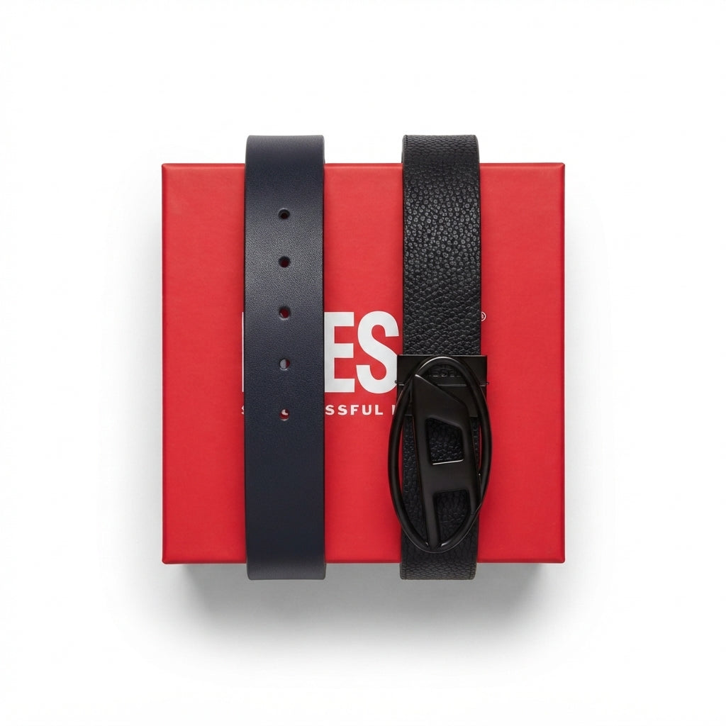 Diesel Reversible Leather Belt with Iconic Oval Buckle – Ultimate #0002