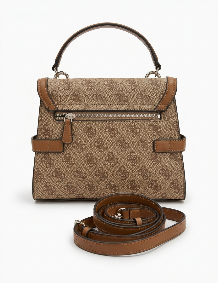 Guess Logo Top Handle Bag with Shoulder Strap - Classic Brown #0198
