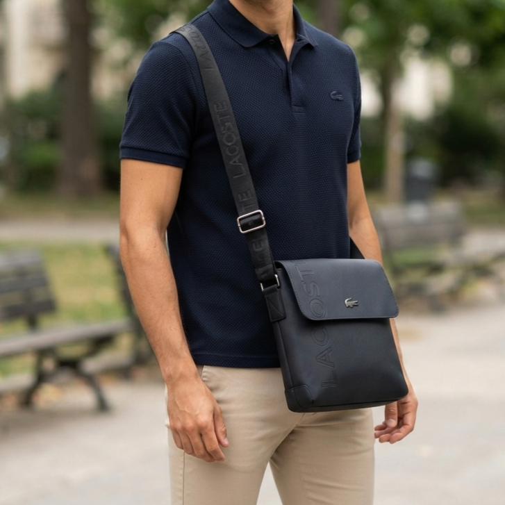 Lacoste Men's Vertical Flat Crossbody Bag - Black #0017