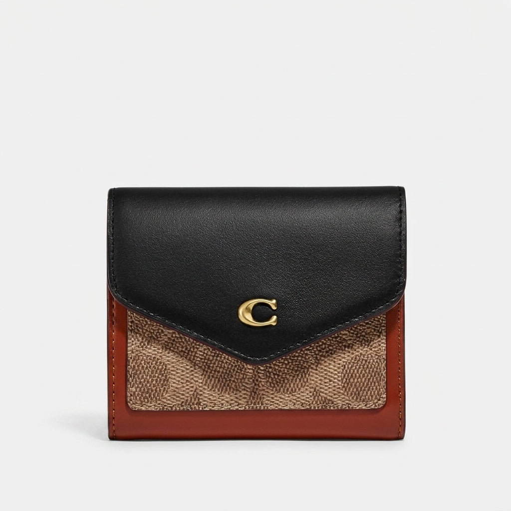 Coach Wyn Small Wallet in Colorblock Signature Canvas (Tan/Black) #0024