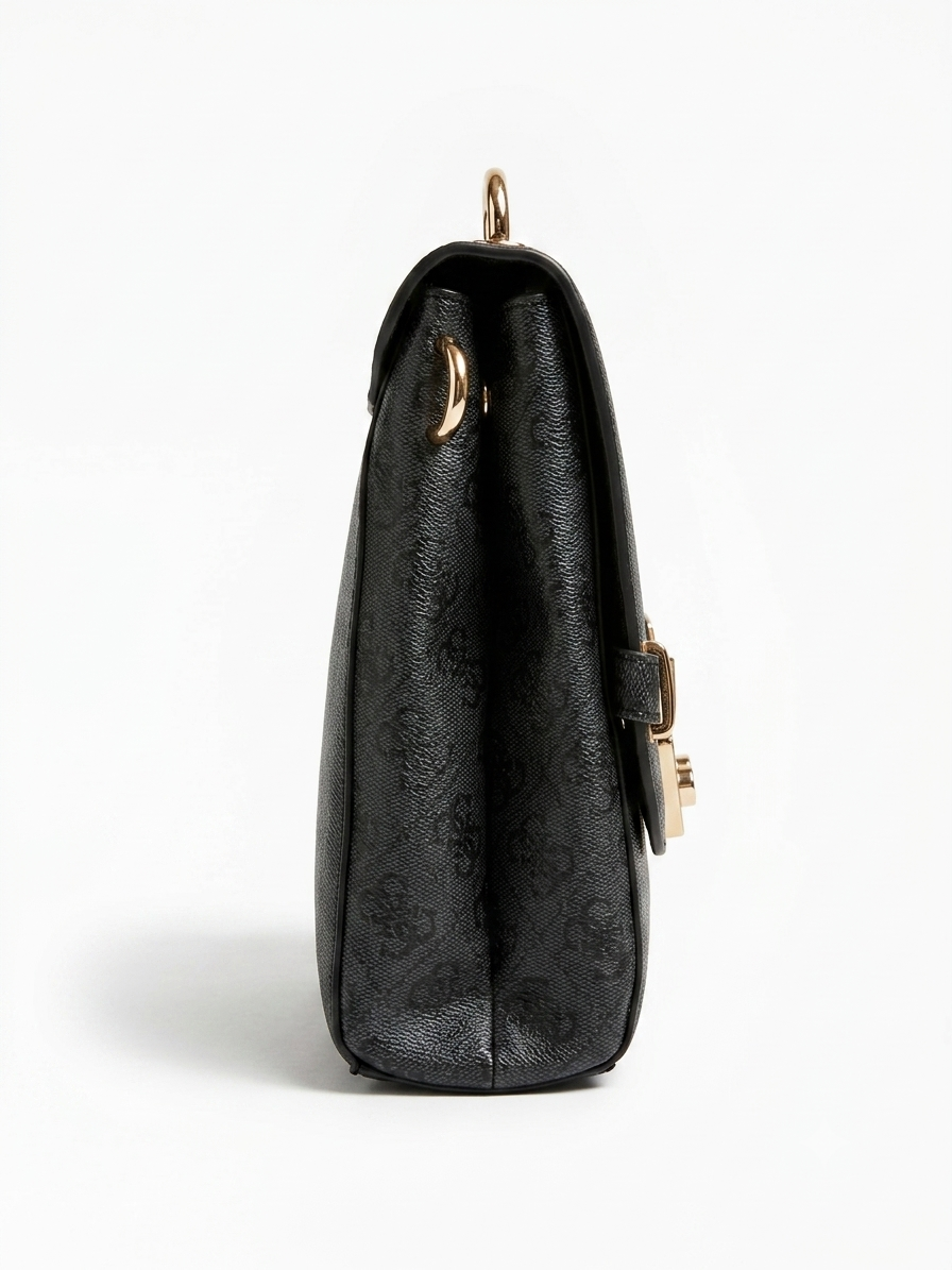 GUESS Women's Monogram Flap Shoulder & Crossbody Bag with Gold-Tone Hardware - Charcoal #0185