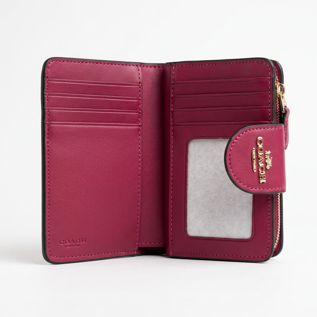 COACH Signature Floral Print Bifold Wallet – Berry / Fuchsia #0027