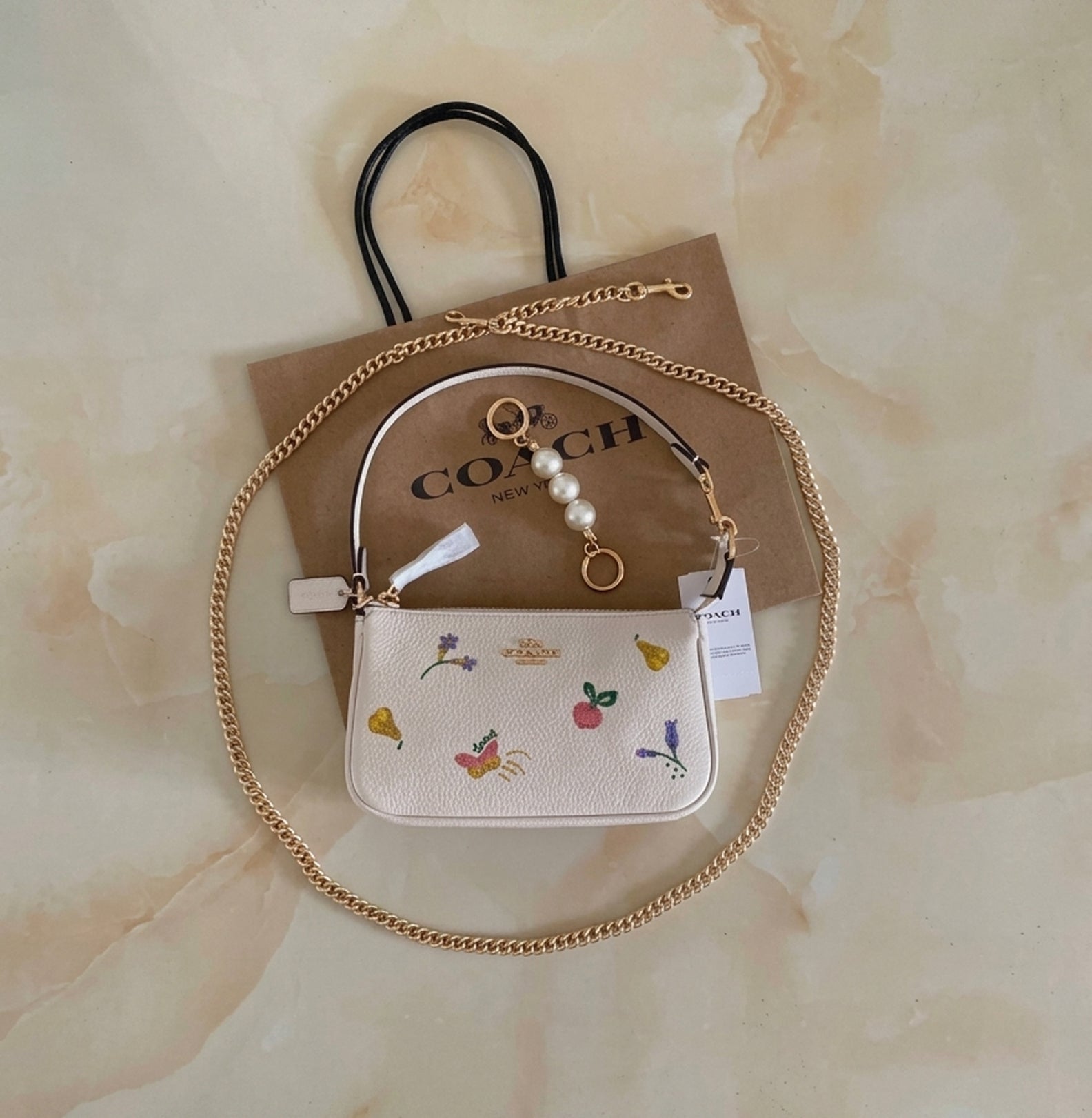 Coach Nolita 19 Leather Wristlet Handbag with Daisy Embroidery – White #28