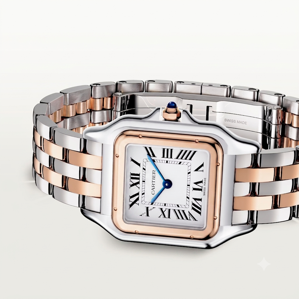 Panthère de Cartier watch White Dial Rose Gold / Silver Strap medium model
