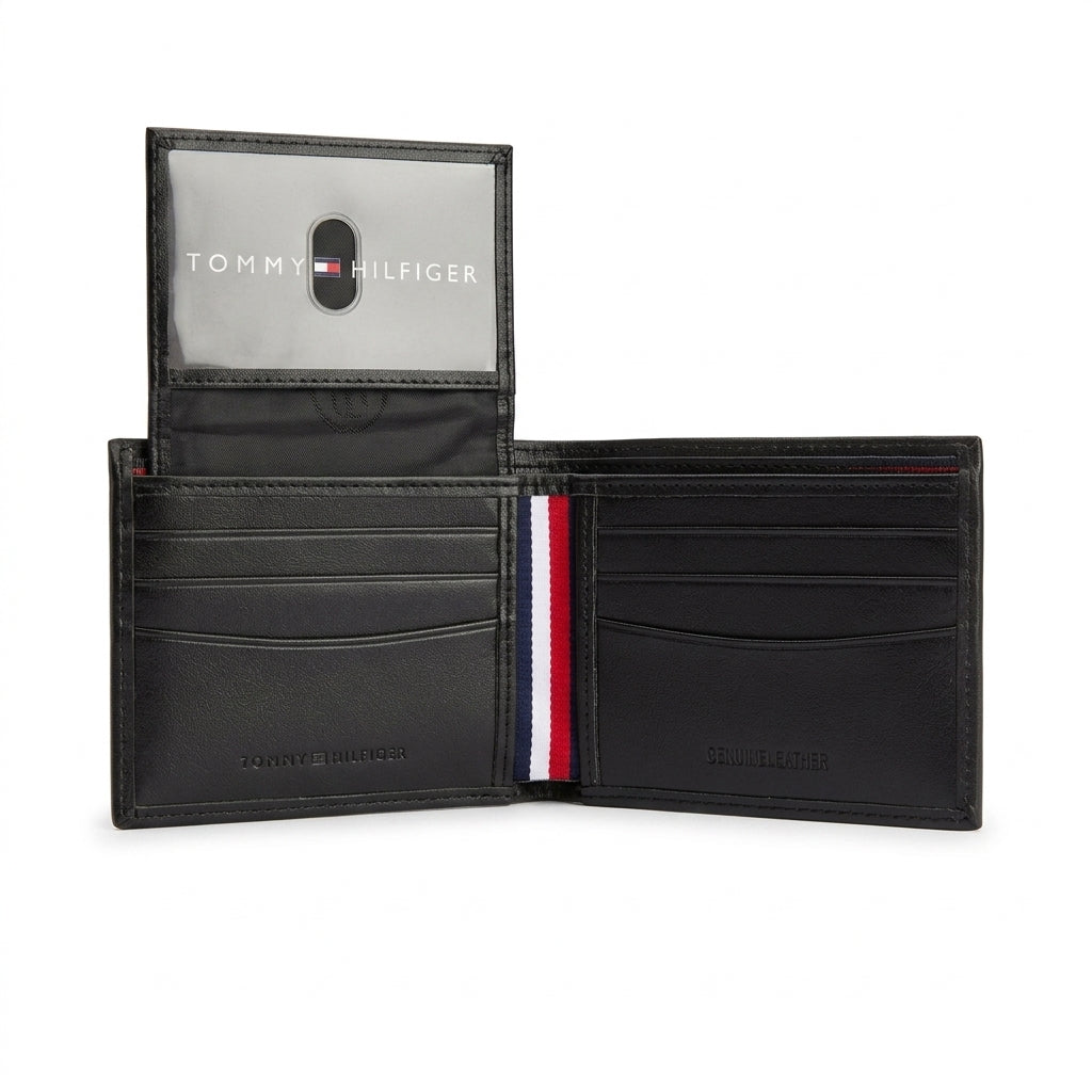 Tommy Hilfiger Men's Black Leather Belt & Wallet Set #016