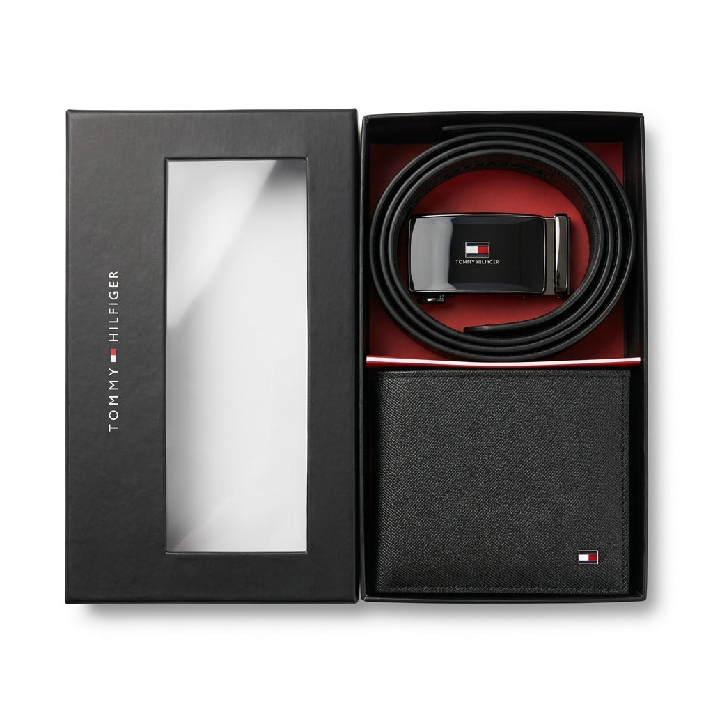 Tommy Hilfiger Men’s Leather Gift Set – Automatic Belt & Wallet #017