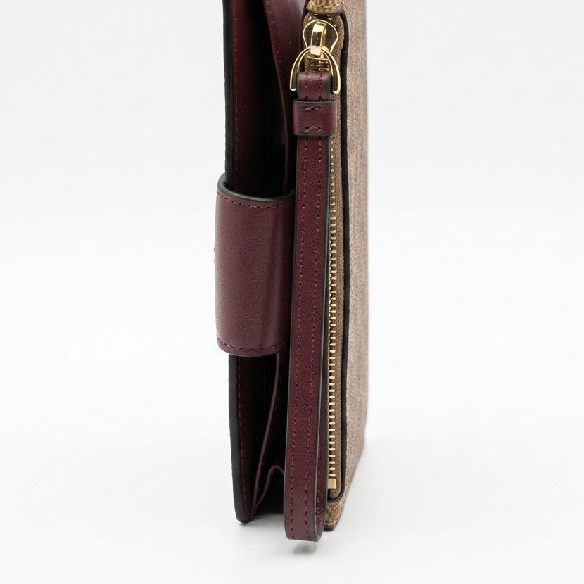 Coach Signature Monogram & Burgundy Leather Women's Wallet with Wristlet #0005