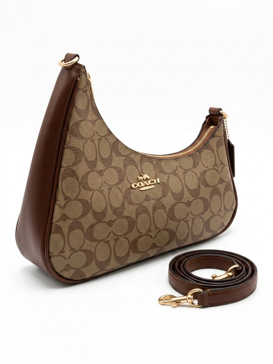 COACH Women's Monogram Canvas & Leather Shoulder Bag - Classic Crossbody Handbag with Removable Strap 👜✨ #0054