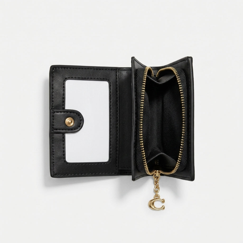 Coach Signature Canvas Signature Medium Corner Zip Wallet (Dark Brown / Black) #0015