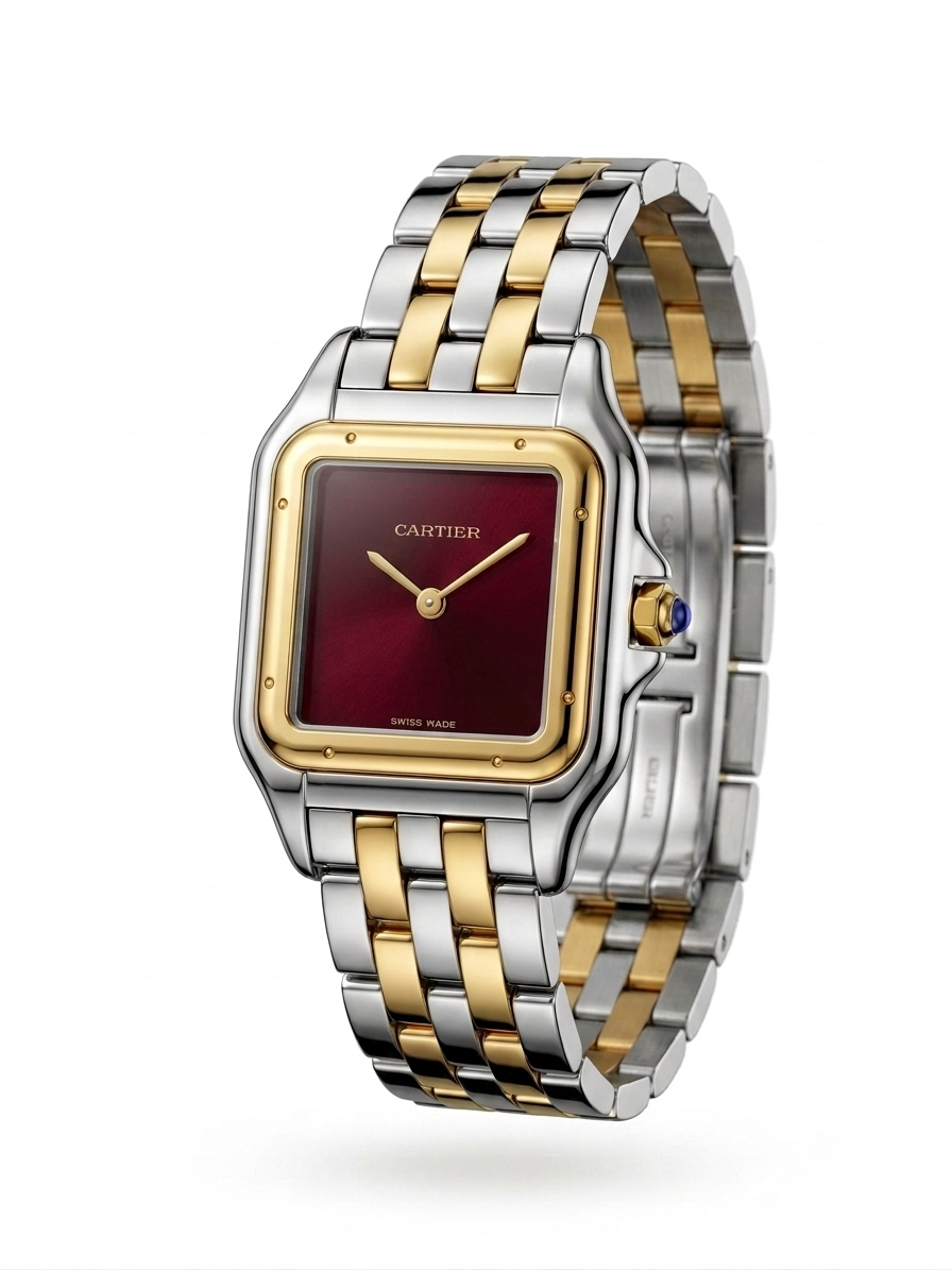 Panthère de Cartier watch burgundy red dial medium model
