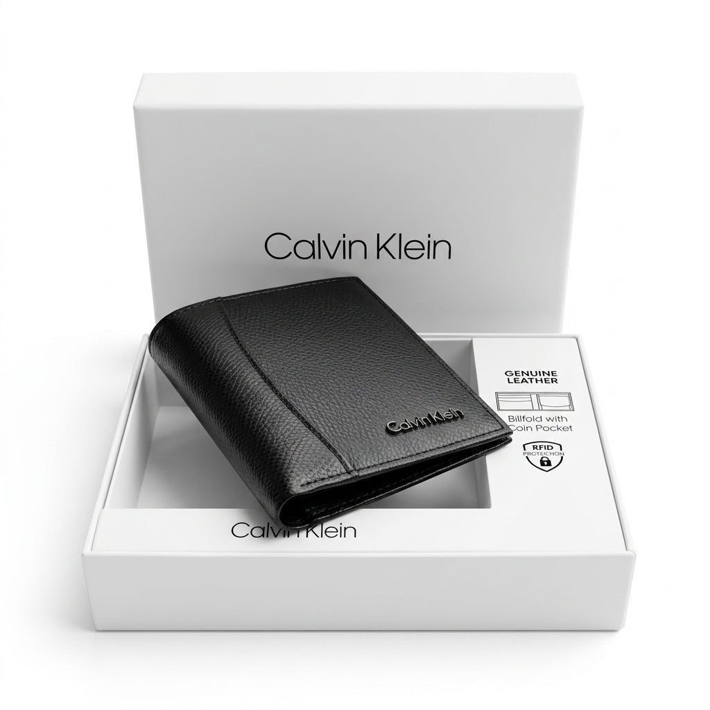 Calvin Klein Men's Genuine Leather Wallet – Black #0008
