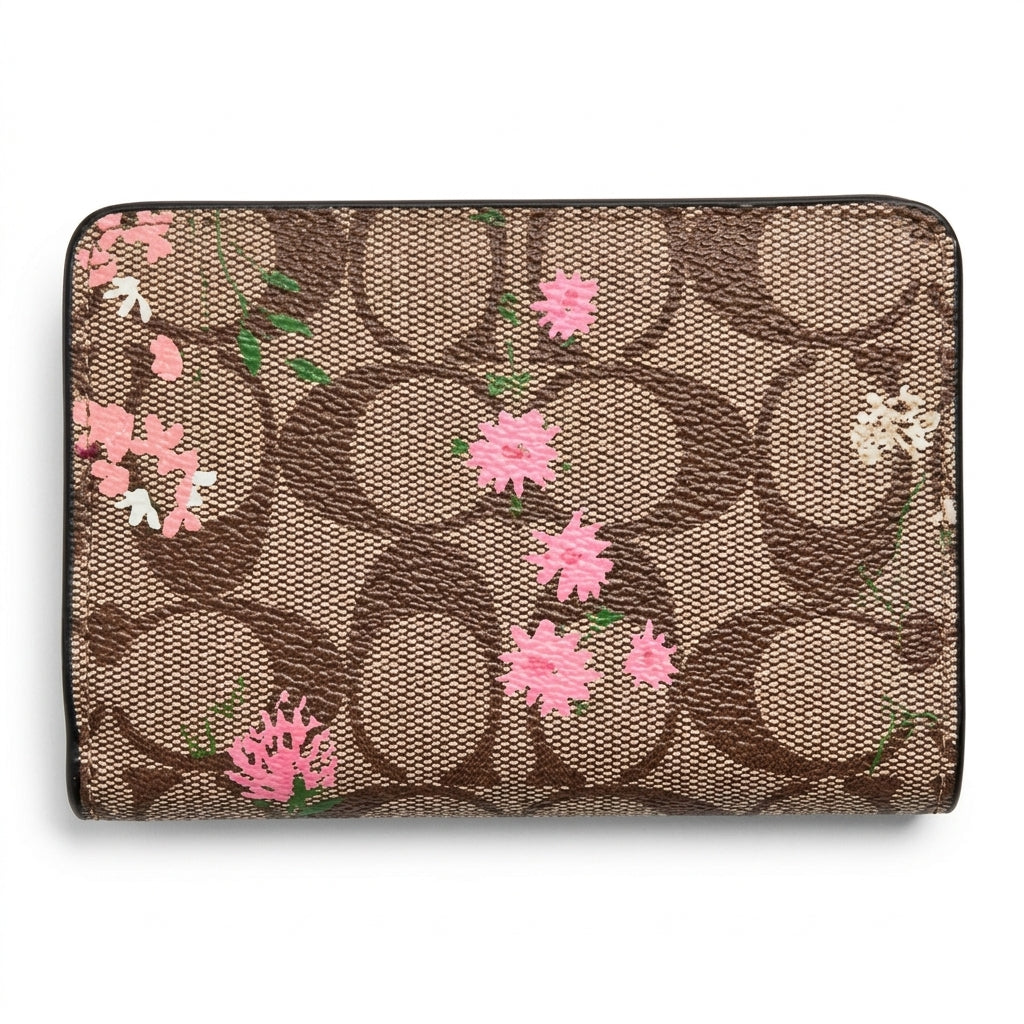 COACH Signature Floral Print Bifold Wallet – Berry / Fuchsia #0027