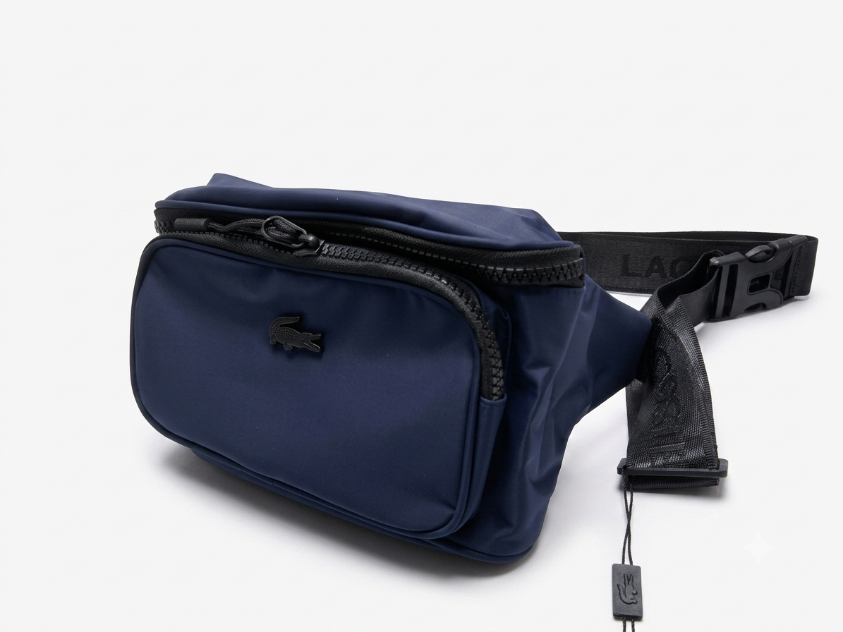 Lacoste Men's Navy Nylon Triple Zipper Waist Bag #0018