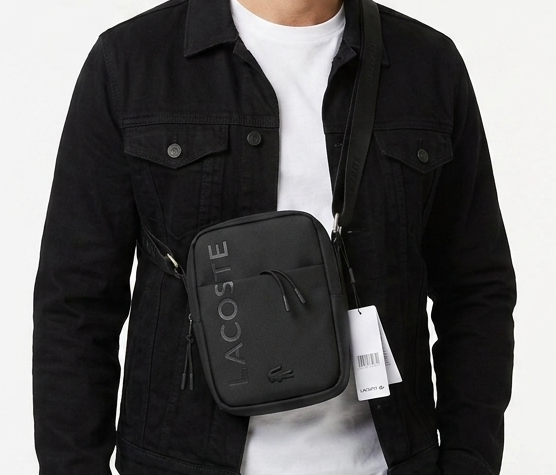 Lacoste Men's Vertical Black Crossbody Bag #0024