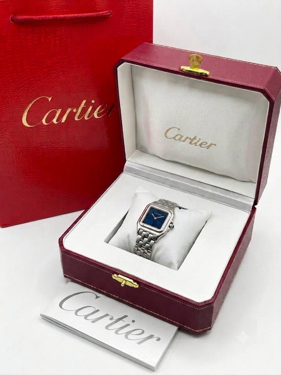Panthère de Cartier watch Dark blue dial Silver Strap medium model