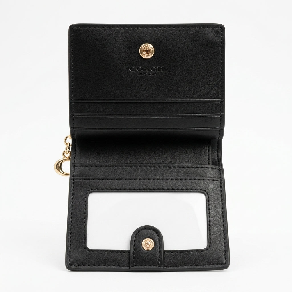 Coach Signature Canvas Signature Medium Corner Zip Wallet (Dark Brown / Black) #0015