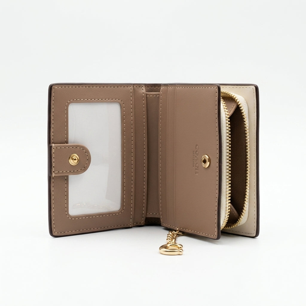 Coach Snap Wallet in Signature Canvas with Floral Print (Light Khaki / Chalk Multi) #0013