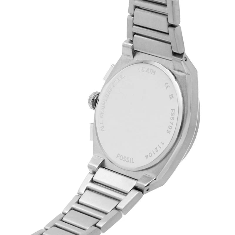 Fossil Everett FS5795 Men’s Watch – Blue Dial Chronograph, Silver Stainless Steel Bracelet, Quartz, 42mm, 50M Water Resistant