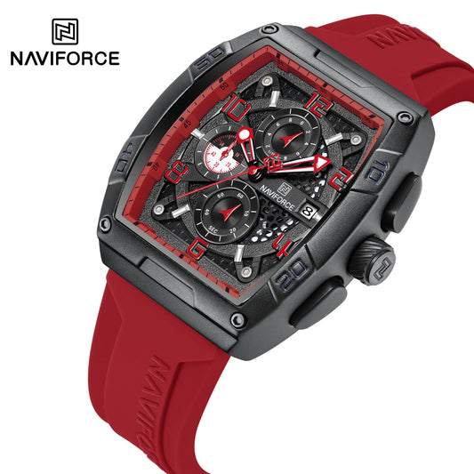 Naviforce NF8052 B/R/R Luminous Hollow Dial Barrel-shaped Sports Watch